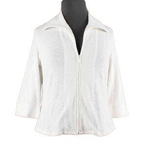 Coldwater Creek $70 Sz L White Textured Cotton Nylon Spandex Jacket